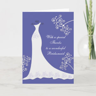 White dress, swirls on blue Wedding Thank You