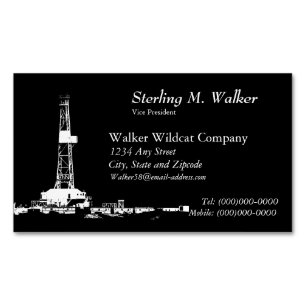 White Drilling Rig Silhouette Magnetic Business Card