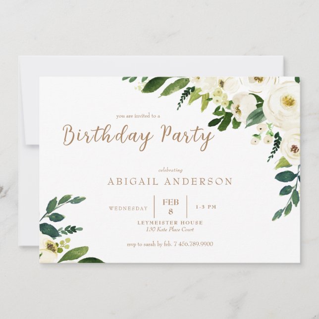 White Dripping Flowers Birthday Party Invitation (Front)