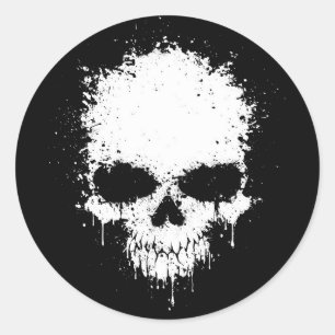 White Dripping Splatter Skull Classic Round Sticker