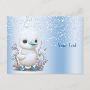White Duck Blue Floral Postcard