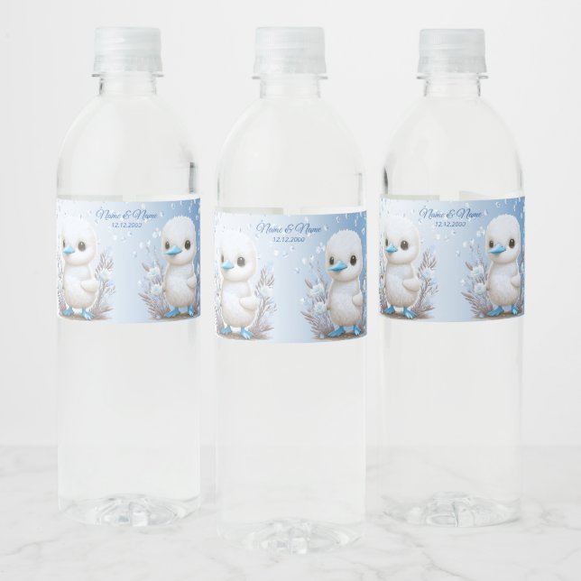White Duck Blue Floral Water Bottle Label (Bottles)