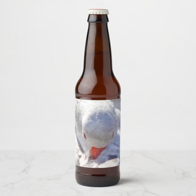 White Duck Preening Art Beer Bottle Label (Front)