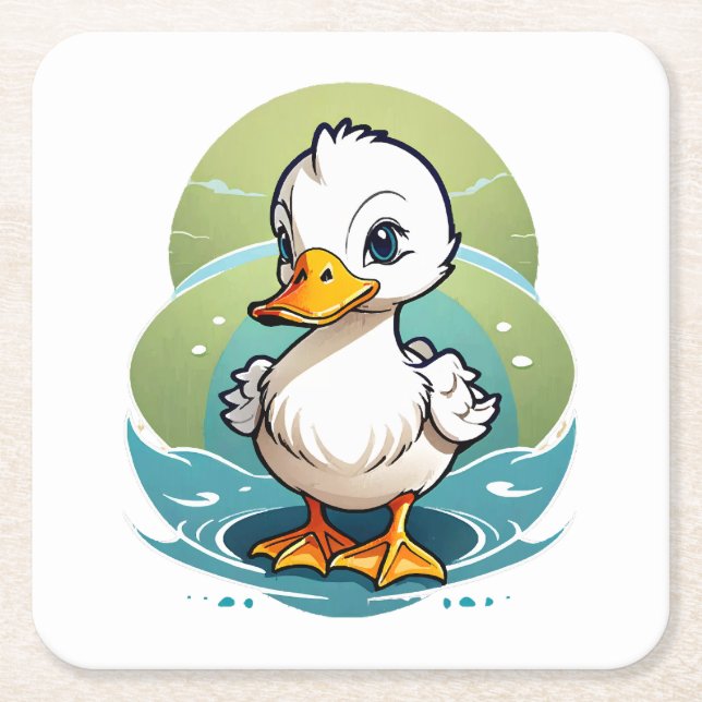 white-duck square paper coaster (Front)