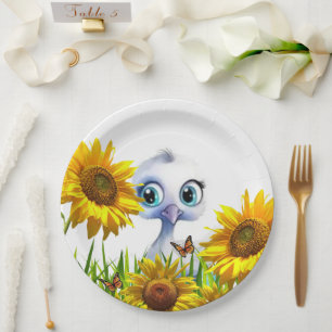 White Duck Sunflower Butterfly Paper Plates Square
