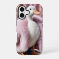 White Duck Wearing a Pink Fur Coat