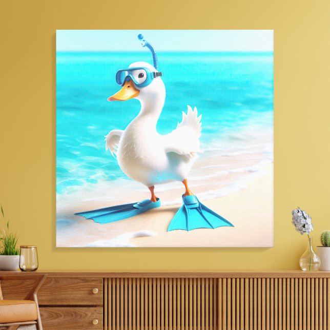 White Duck With Diving Gear Canvas Print (Insitu(LivingRoom))