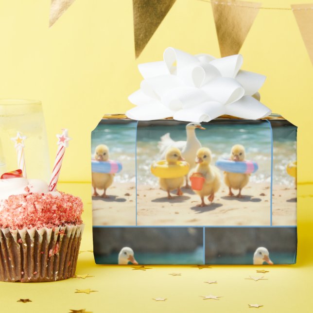 White Duck With Ducklings On the Beach Wrapping Paper (Birthday Party)
