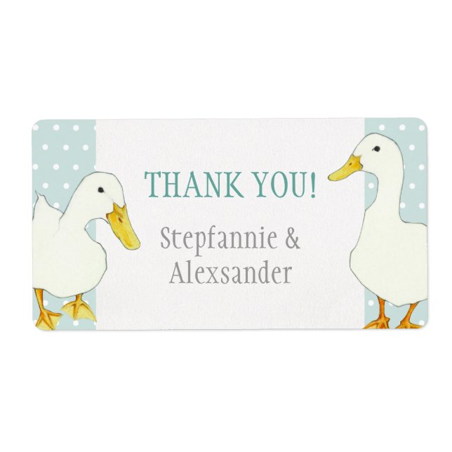 White Ducks dots Wedding Thank You Sticker (Front)