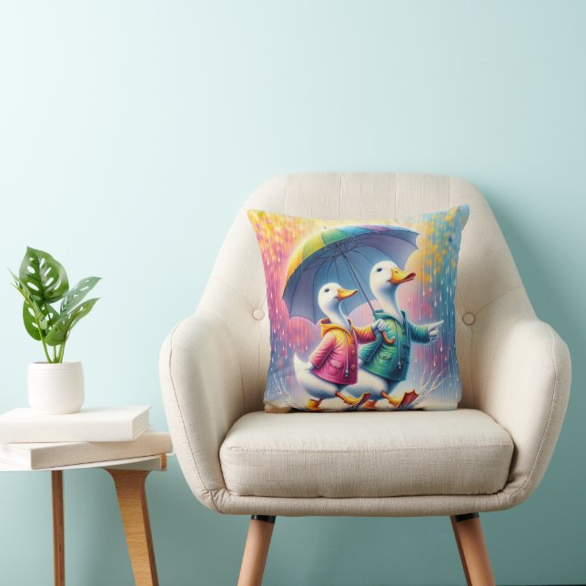 White Ducks Walking In The Rain Throw Pillow (Chair)