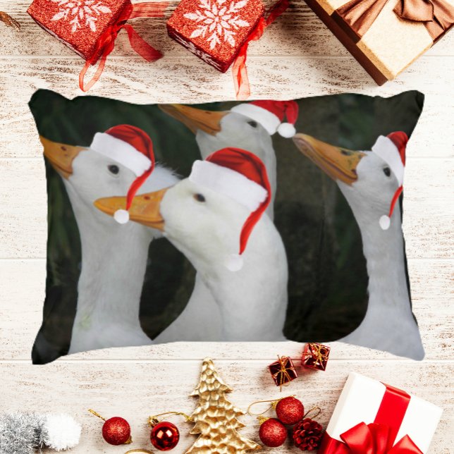 White Ducks Wearing Red Santa Hats Holiday Accent Pillow (In Situ Holiday)