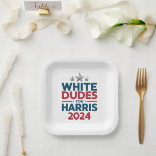 White Dudes For Harris-2024 Election Paper Plate