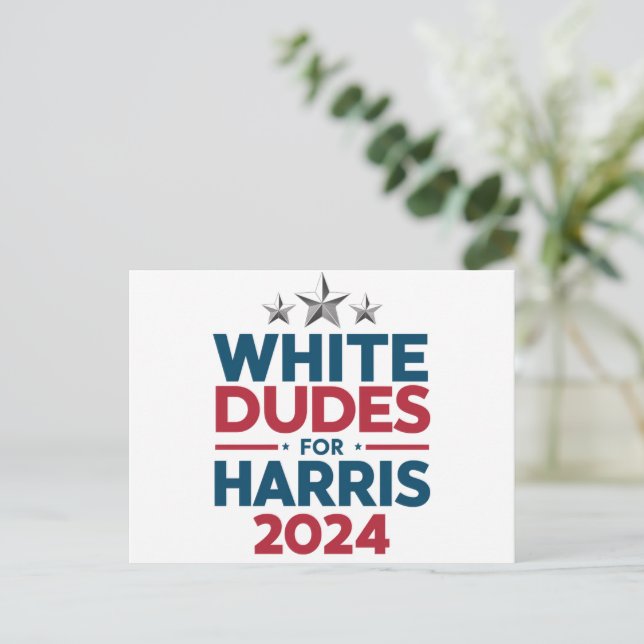 White Dudes For Harris-2024 Election Postcard (Standing Front)