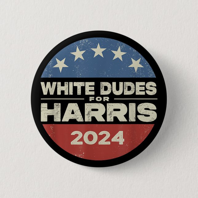 White Dudes For Harris Kamala 2024 2 Inch Round Button (Front)