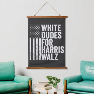 White Dudes For Harris Walz American Flag Election Hanging Tapestry