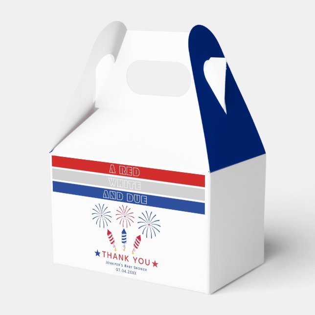 White Due 4th of July Thank You baby shower Favor Box (Front Side)