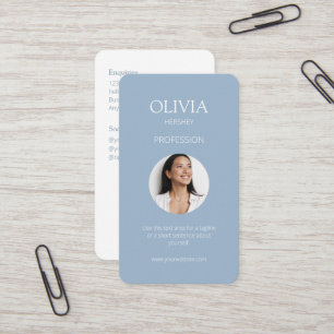 White / Dusty Blue and White Photo Social QR Code  Business Card