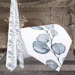 White & Dusty Blue Eucalyptus Elegant Wedding  Tie<br><div class="desc">A dusty blue and white wedding neck tie featuring dusty blue watercolor-painted eucalyptus sprigs against a solid pure white background.</div>
