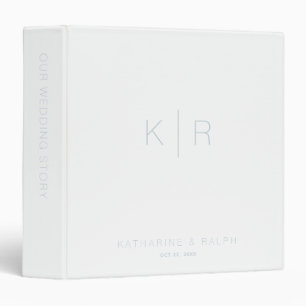 White Dusty Blue Monogram Wedding Photo Album Binder