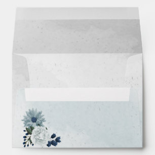 white dusty blue & navy flowers greenery envelope