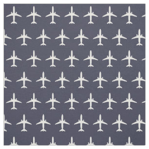 White E175 Jet Airplane Pattern on Navy Blue Fabric