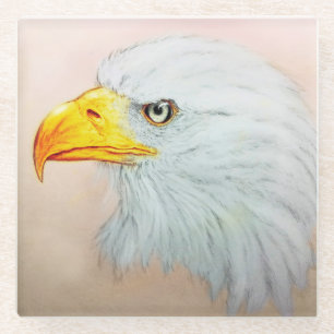 White Eagle Glass Coaster, Realistic Bird Sketch Coaster