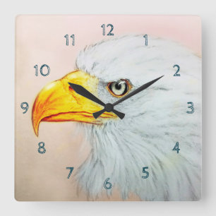 White Eagle Square Clock, Bird Realistic Sketch Wall Clock
