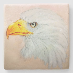White Eagle Stone Coaster, Realistic Bird Sketch Coaster