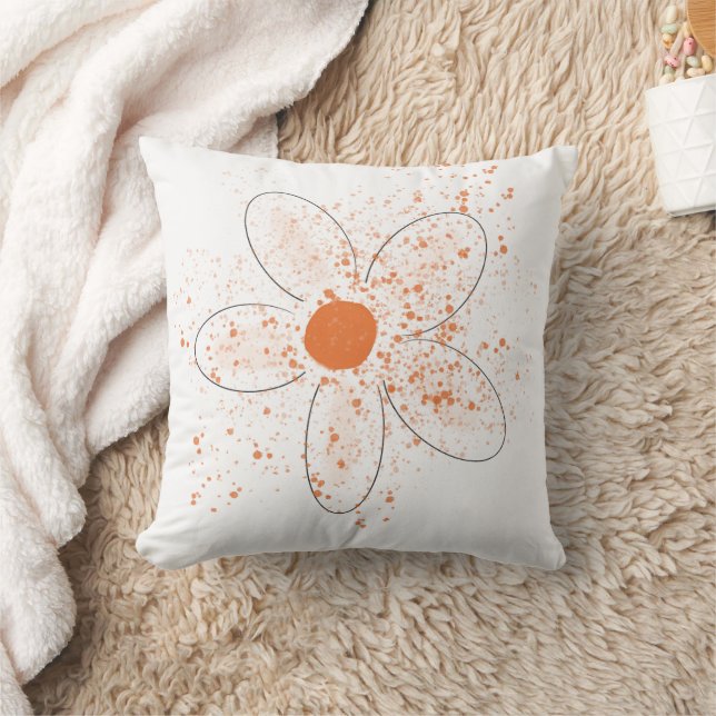 White earthy orange modern floral  throw pillow (Blanket)