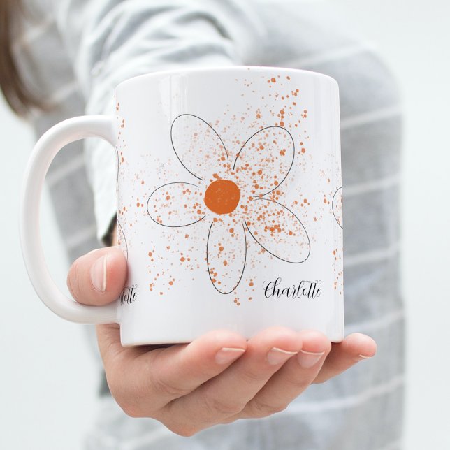 White earthy orange modern florals name script coffee mug (Creator Uploaded)