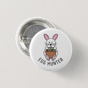 White Easter Bunny, Egg Hunter 1 Inch Round Button