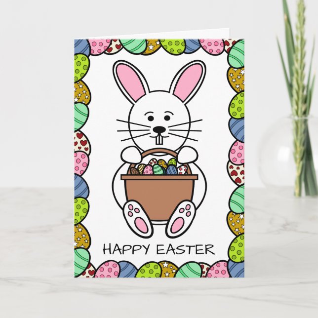 White Easter Bunny, Happy Easter Card (Front)