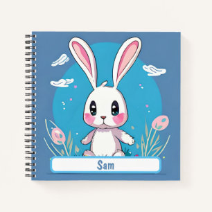 White Easter Bunny Notebook With Custom Nametag 