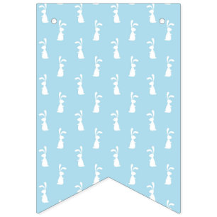 White Easter Bunny Rabbit Ears Pastel Blue Spring Bunting Flags