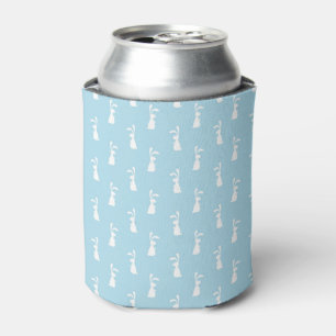 White Easter Bunny Rabbit Ears Pastel Blue Spring Can Cooler
