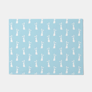 White Easter Bunny Rabbit Ears Pastel Blue Spring Doormat