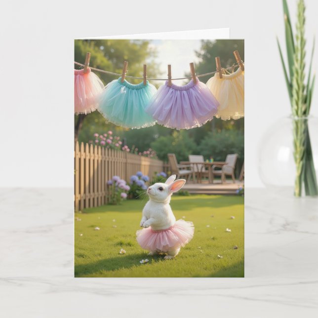 White Easter Bunny Wearing a Pink Tutu Card (Front)