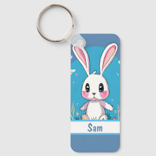 White Easter Bunny With Customizable Nametag Keychain