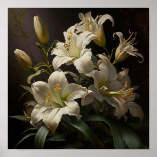 White Easter Lilies Flower Art Print Poster