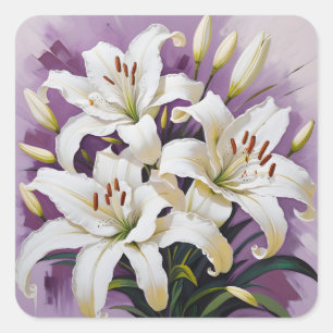 White easter lilies square sticker