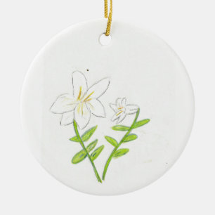 White Easter Lily  Ceramic Ornament