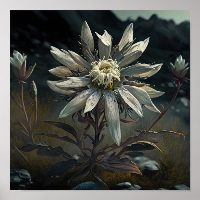 White Edelweiss Flower Art Print Poster (Front)