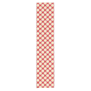 White Edelweiss Flowers Pattern in Red Short Table Runner
