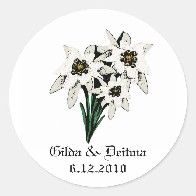 White Edelweiss Wedding Stickers (Front)