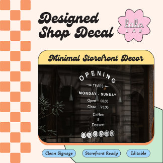 White Editable Opening Hours Window Cling for Cafe