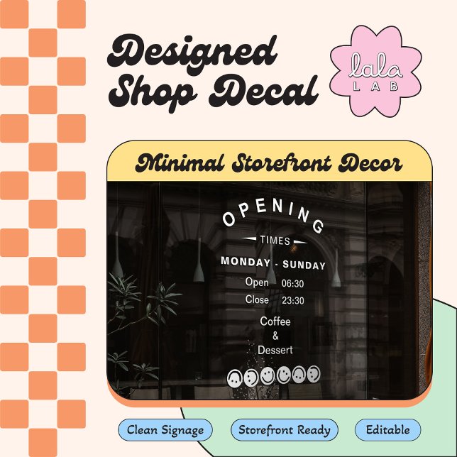 White Editable Opening Hours Window Cling for Cafe (Creator Uploaded)