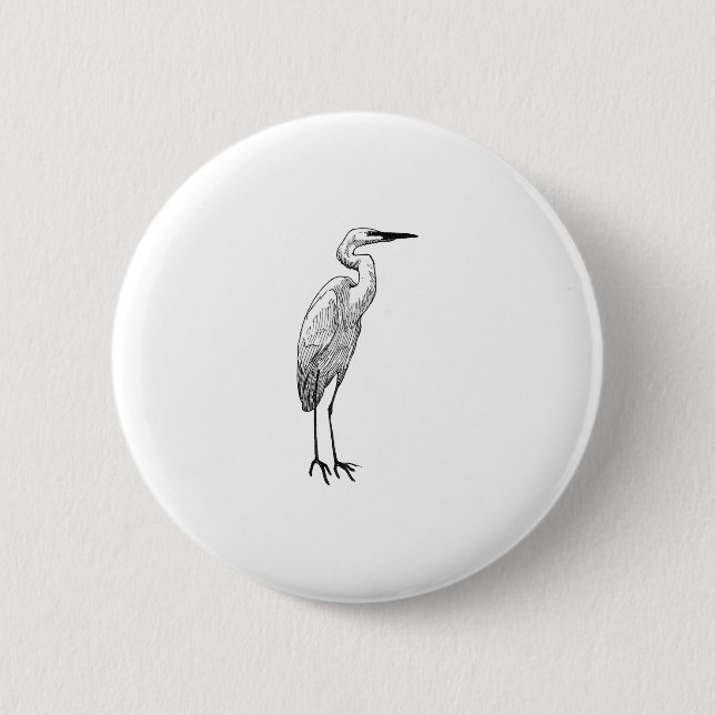 White Egret 2 Inch Round Button (Front)