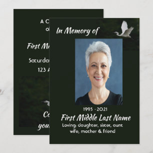 White Egret Bird  Celebration of Life Service Invitation