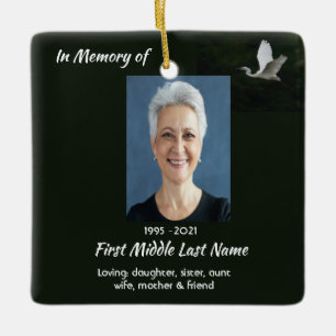 White Egret Bird Memorial Keepsake  Ceramic Ornament