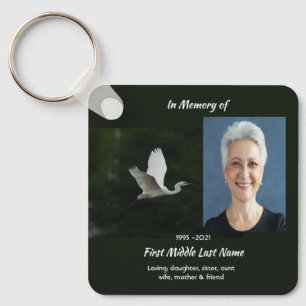 White Egret Bird Memorial Keepsake  Keychain